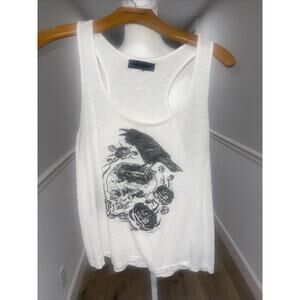 Black Hearts Brigade Women Sz M Tank Top Skull Rose Crow Racer Back Grunge Goth